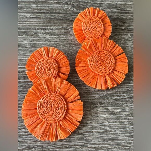 Bohemian statement orange earrings A343 - Picture 2 of 4